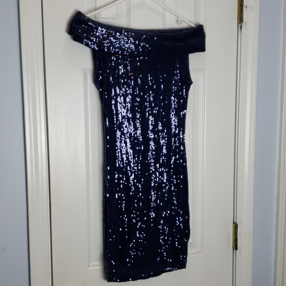 Asos Navy Sequin Dress - Off the shoulder